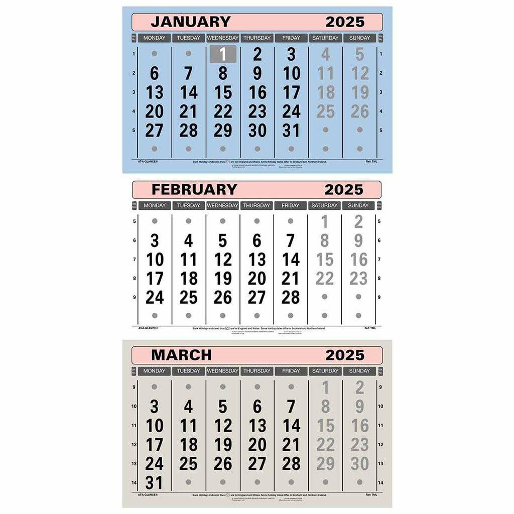 TML | Three Month-to-view Calendar 2025